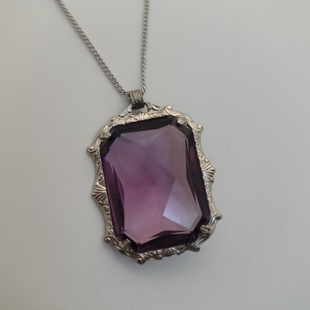 Antique Art Deco Sterling & Glass Necklace